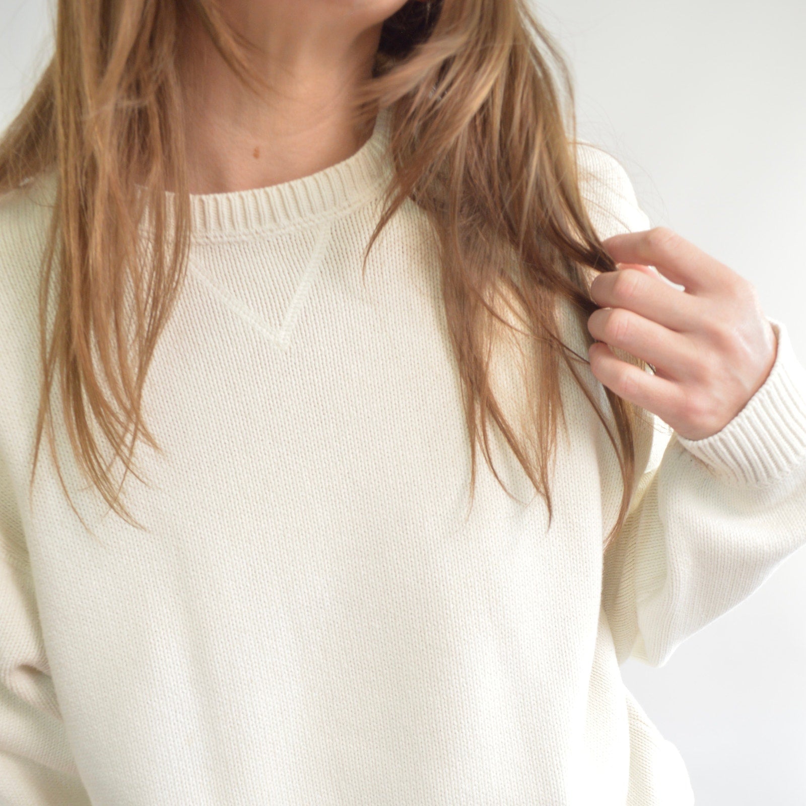 classic off white crew neck vintage eddie bauer cotton sweater