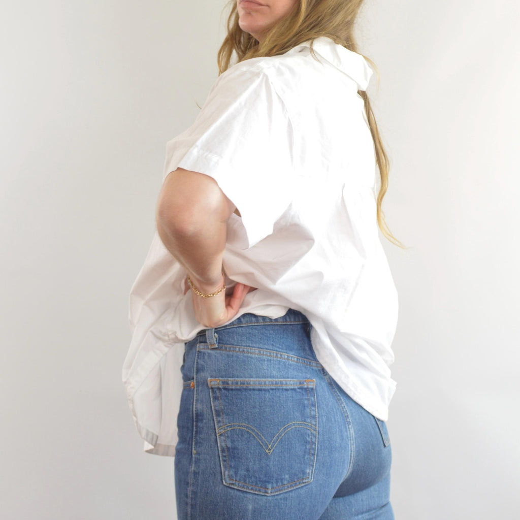 boxy cut 100% cotton white button down top