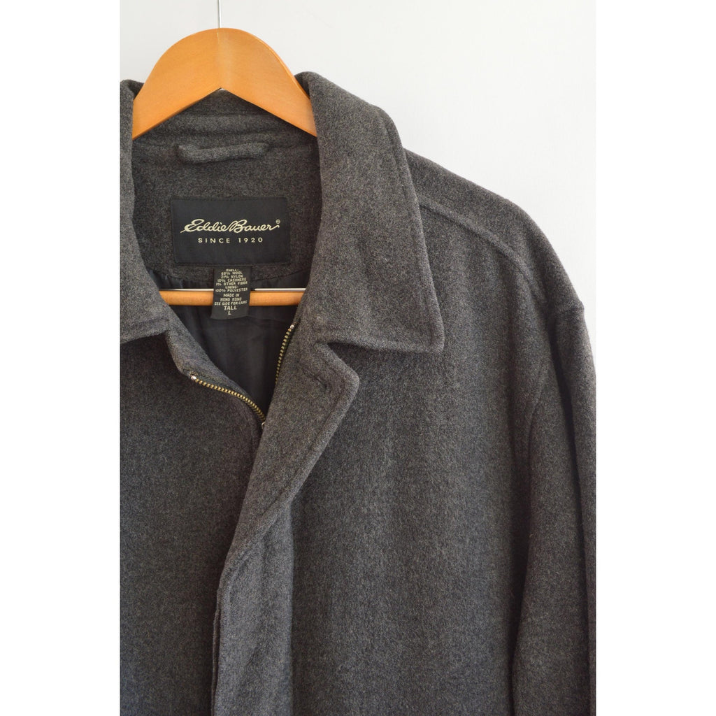 charcoal gray wool and cashmere blend mid length winter coat
