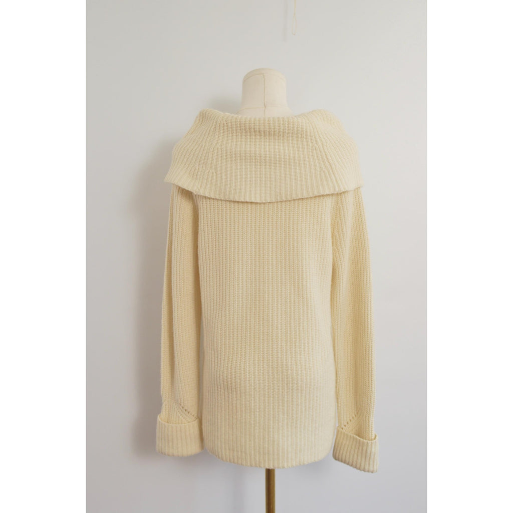 oversized cowl neck crochet ivory sweater