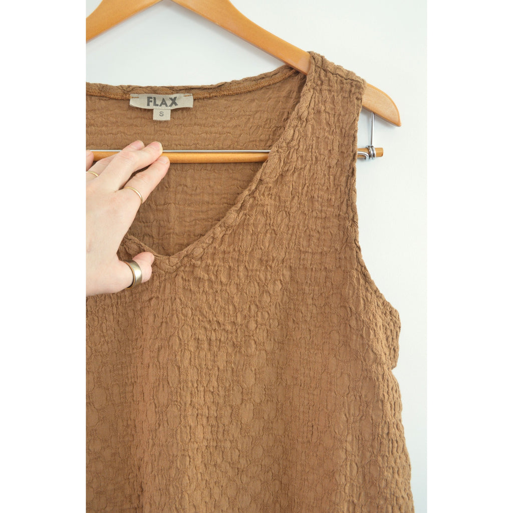 brown textured linen flax tank