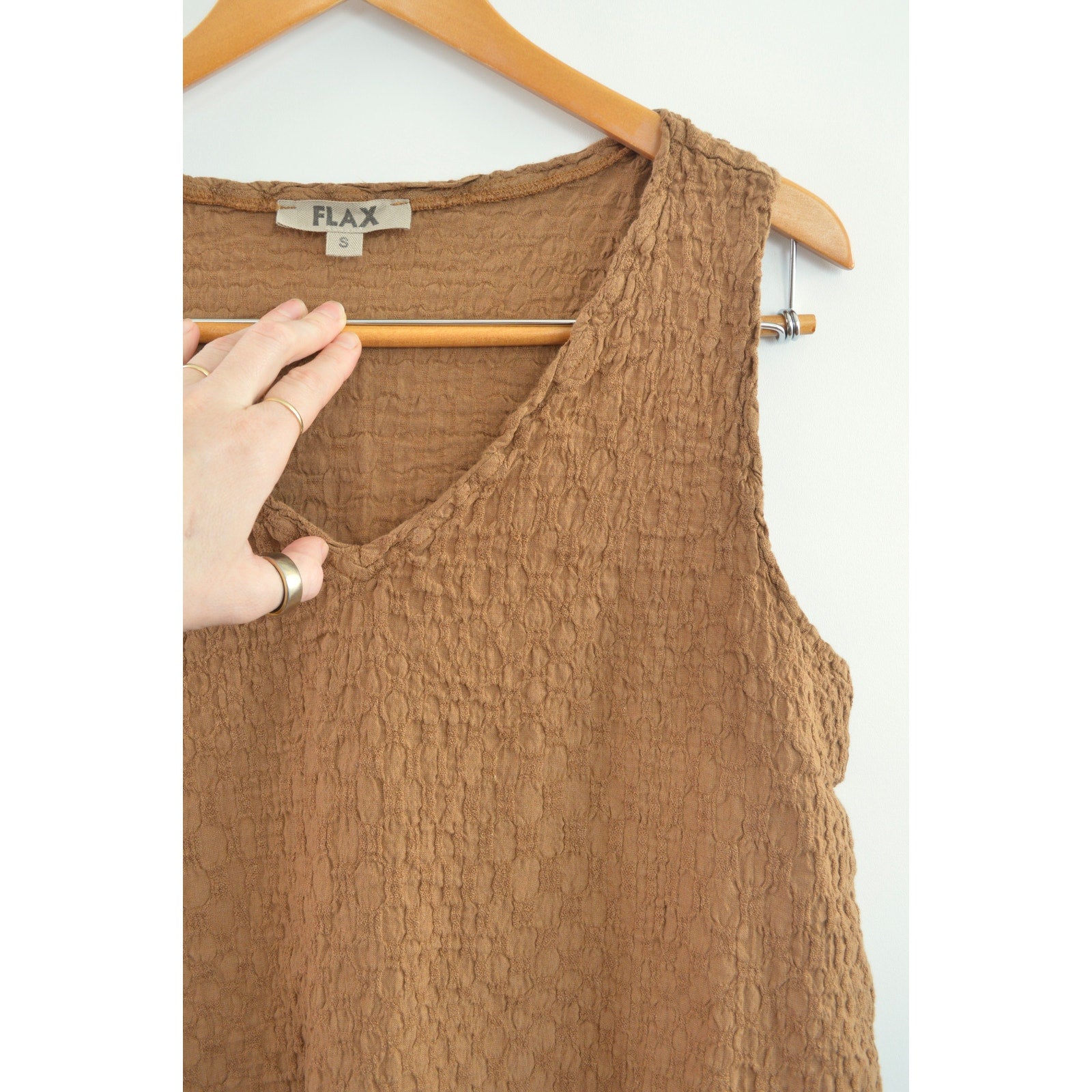 brown textured linen flax tank