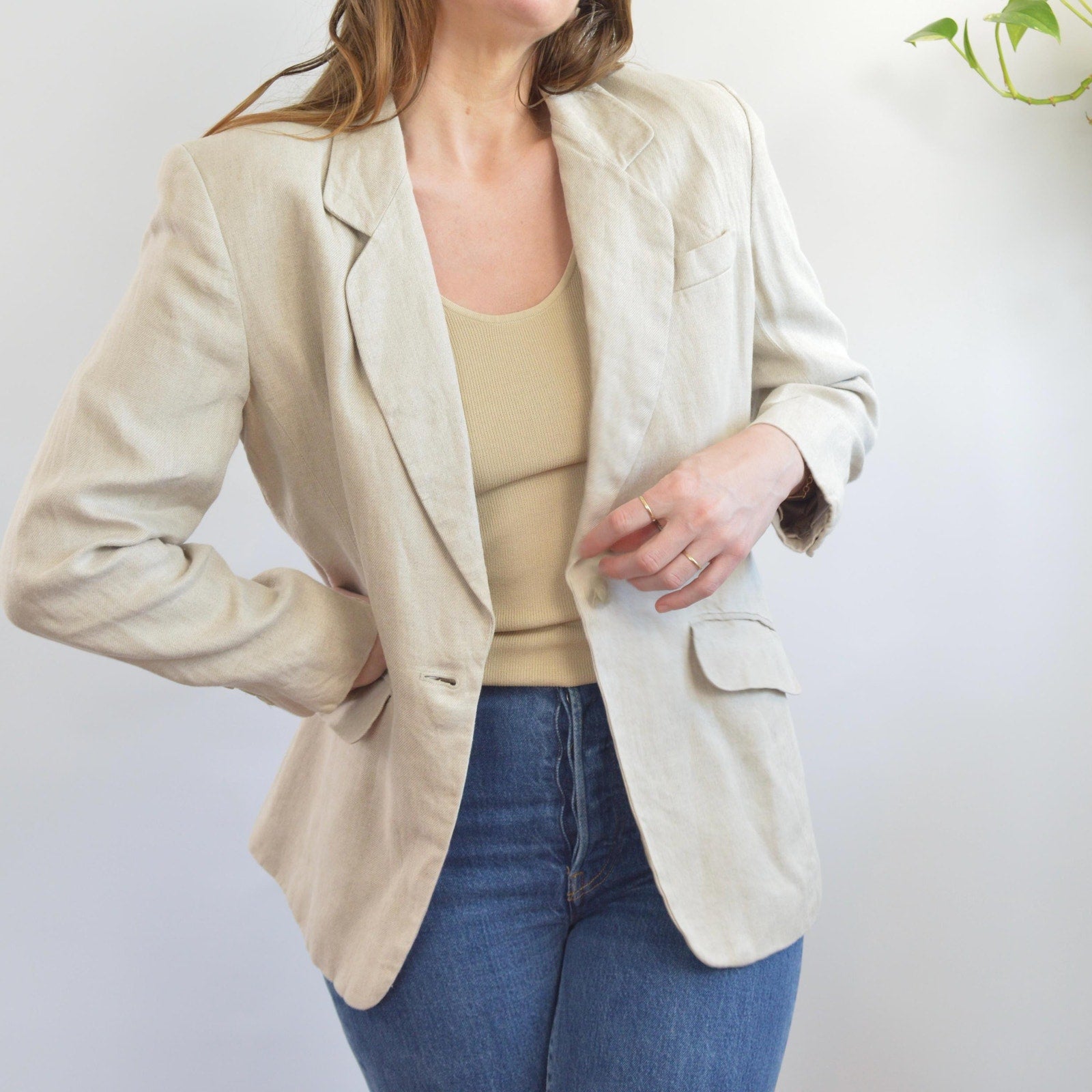 pure linen vintage liz claiborne single button blazer
