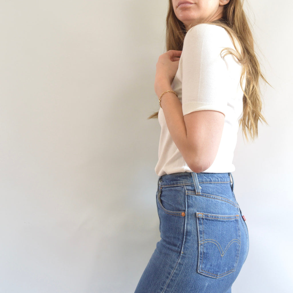 simple cream cotton knit sweater tee