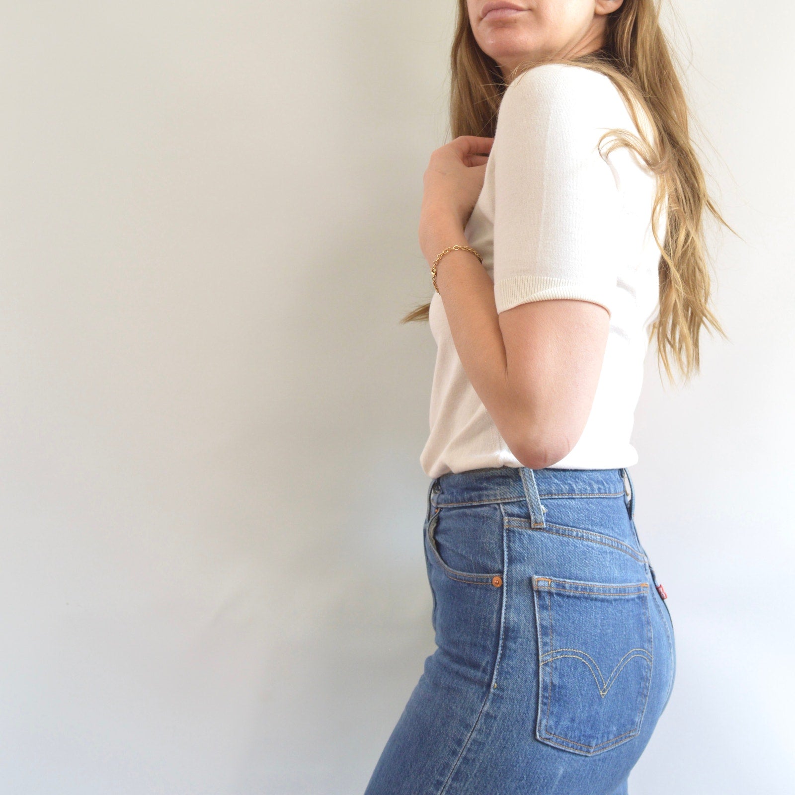simple cream cotton knit sweater tee