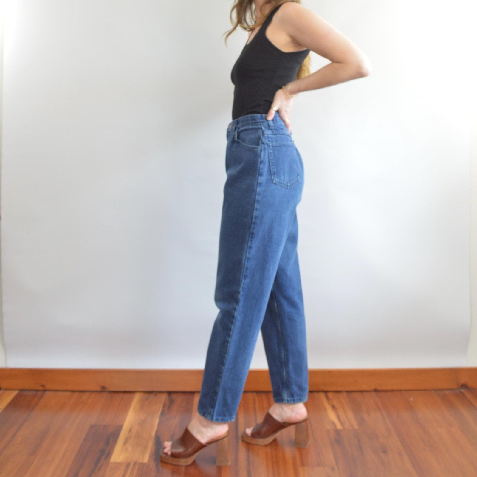 over dyed dark wash vintage high waisted straight leg gitanos