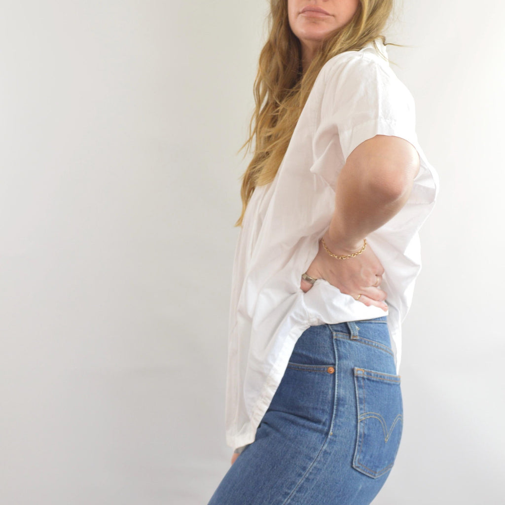 boxy cut 100% cotton white button down top