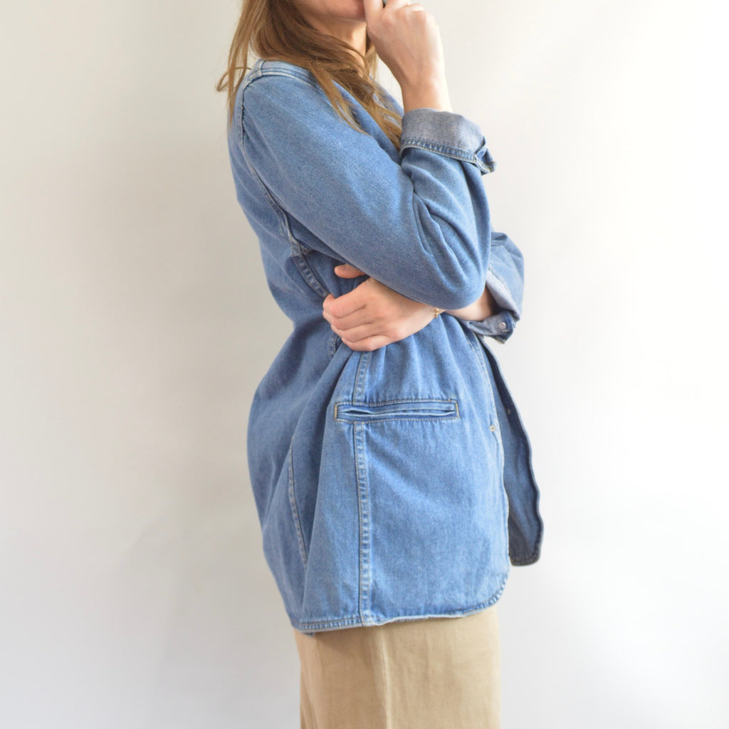 100% cotton vintage mid wash denim blazer jacket