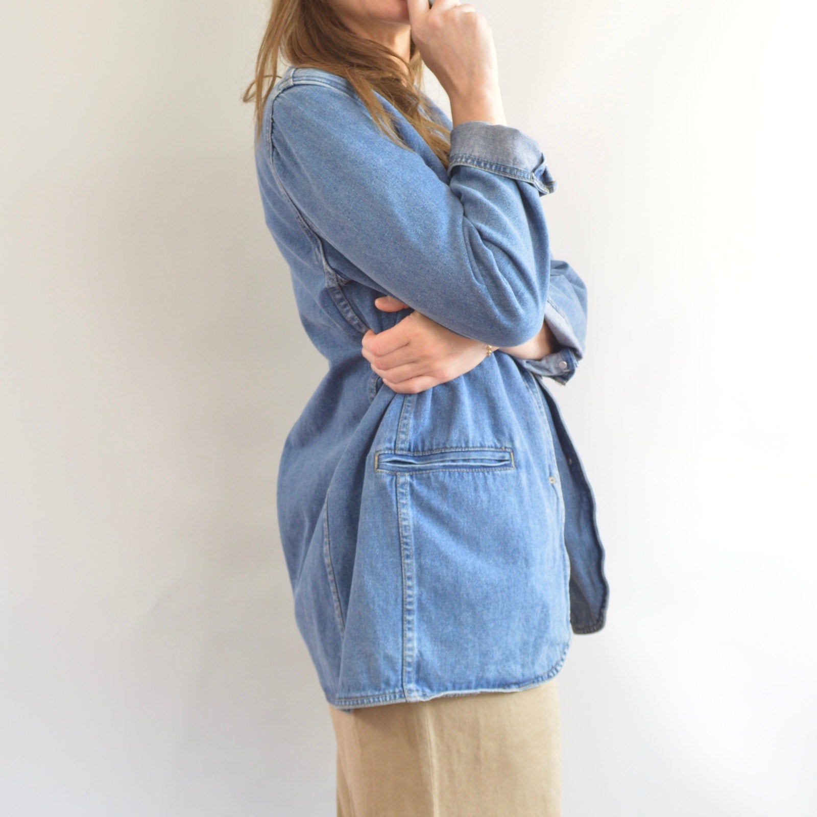 100% cotton vintage mid wash denim blazer jacket