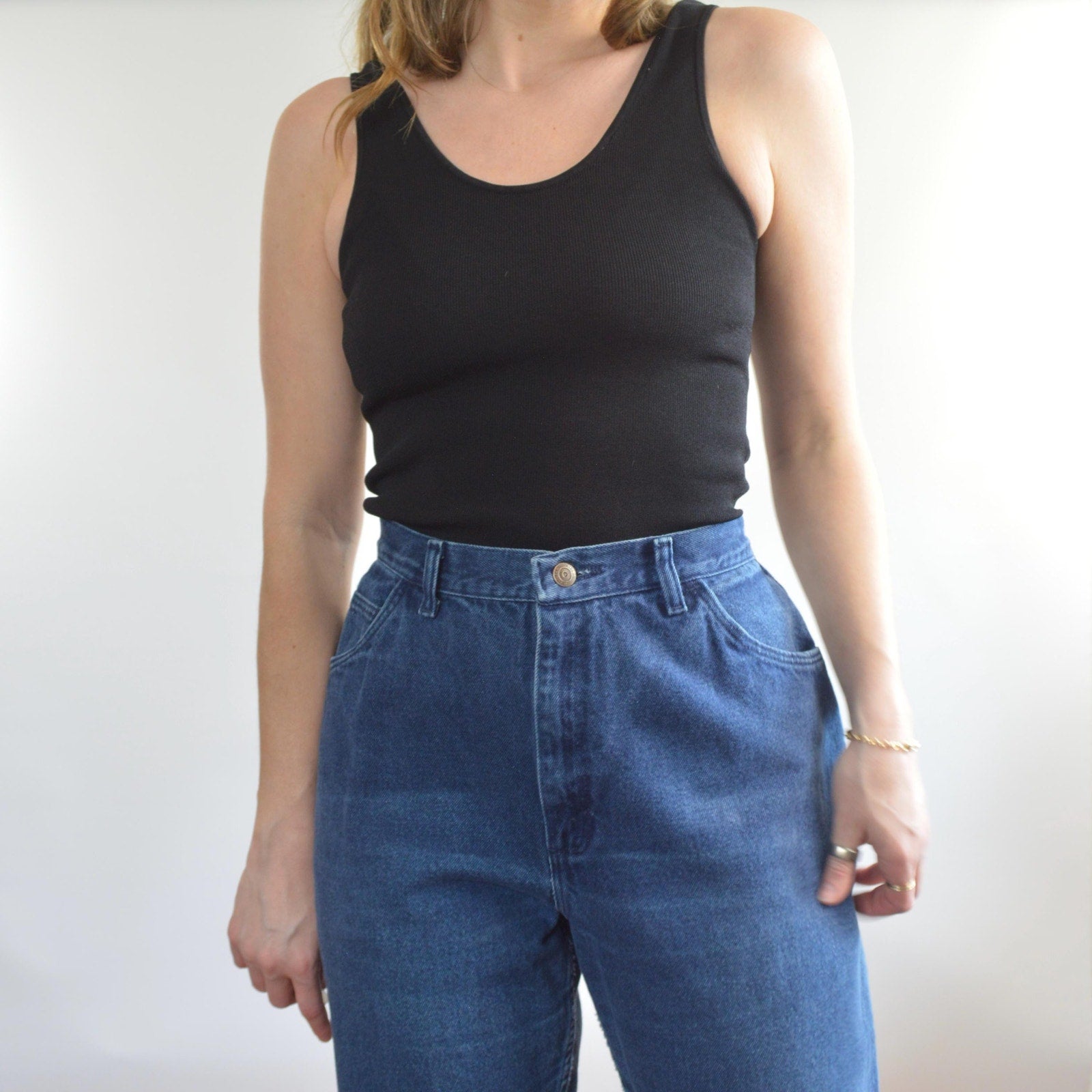 over dyed dark wash vintage high waisted straight leg gitanos