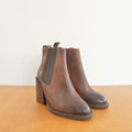 simple dark brown leather pointed toe chelsea booties