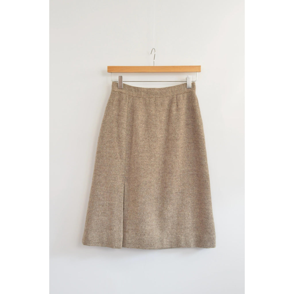 small vintage saks fifth avenue beige and brown woven wool side split skirt