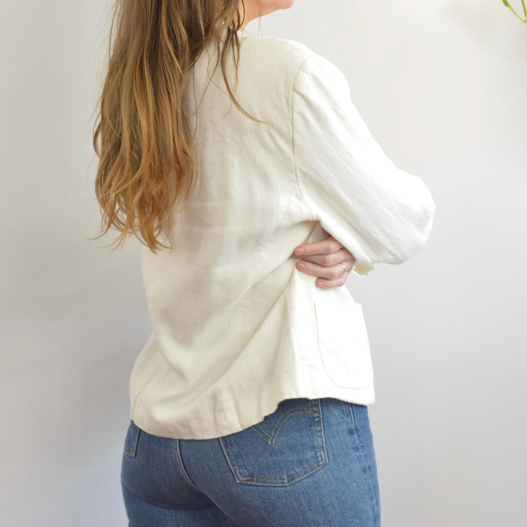 fully lined ivory cropped linen vintage chaps blazer