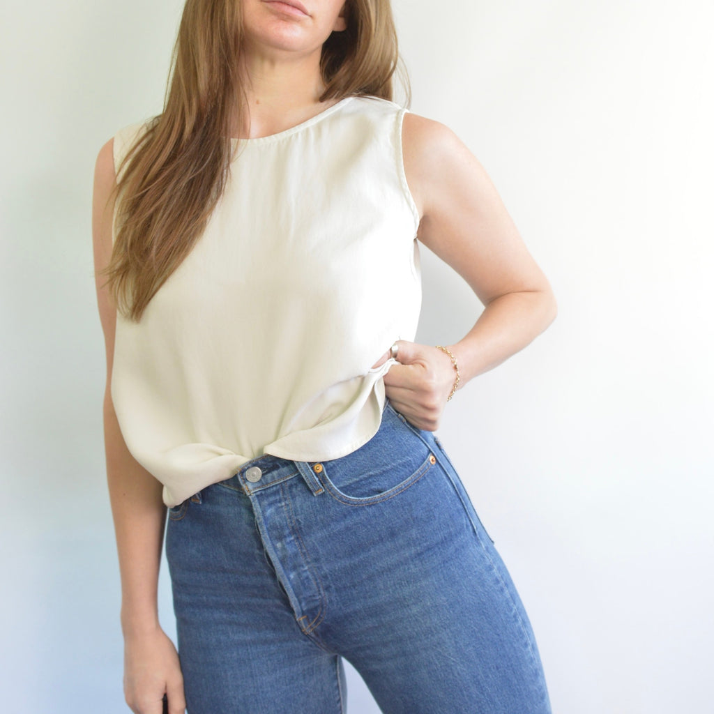 nice and thick slightly cropped ivory silk tank