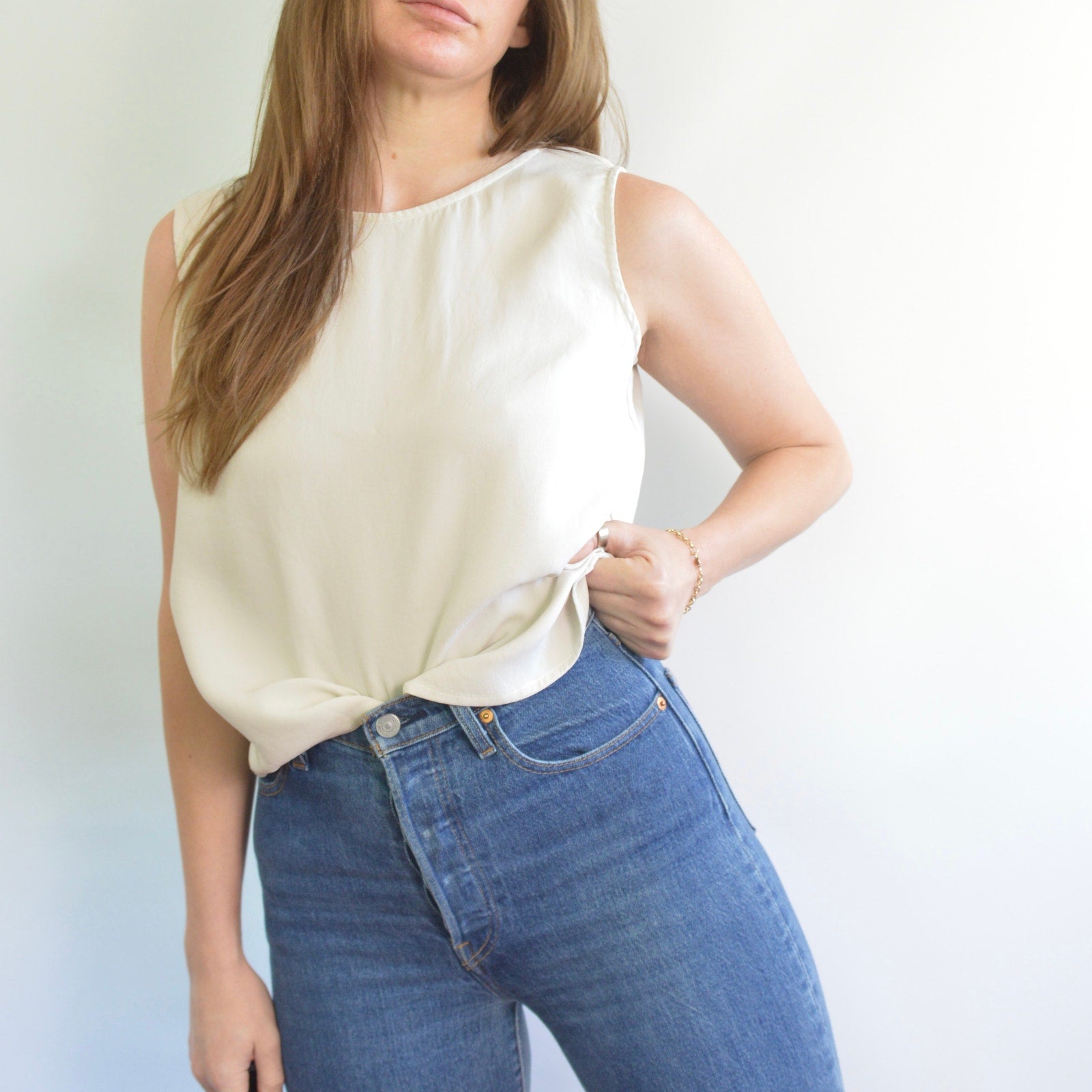 nice and thick slightly cropped ivory silk tank