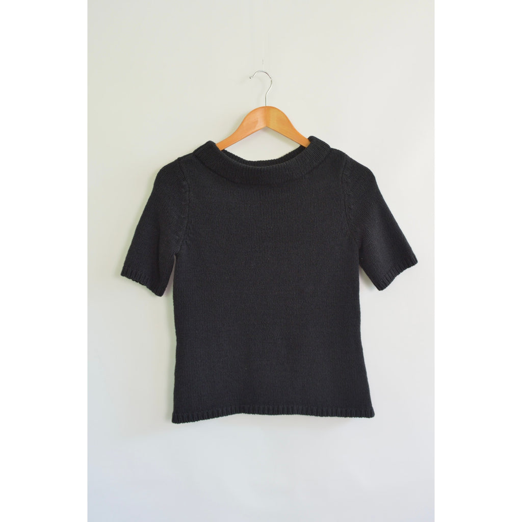 thick nubby knit black mock neck sweater tee
