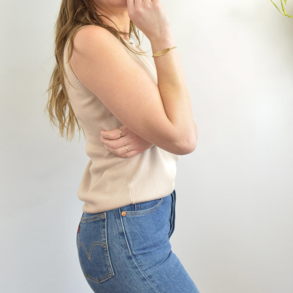 taupe beige cotton blend knit sweater tank