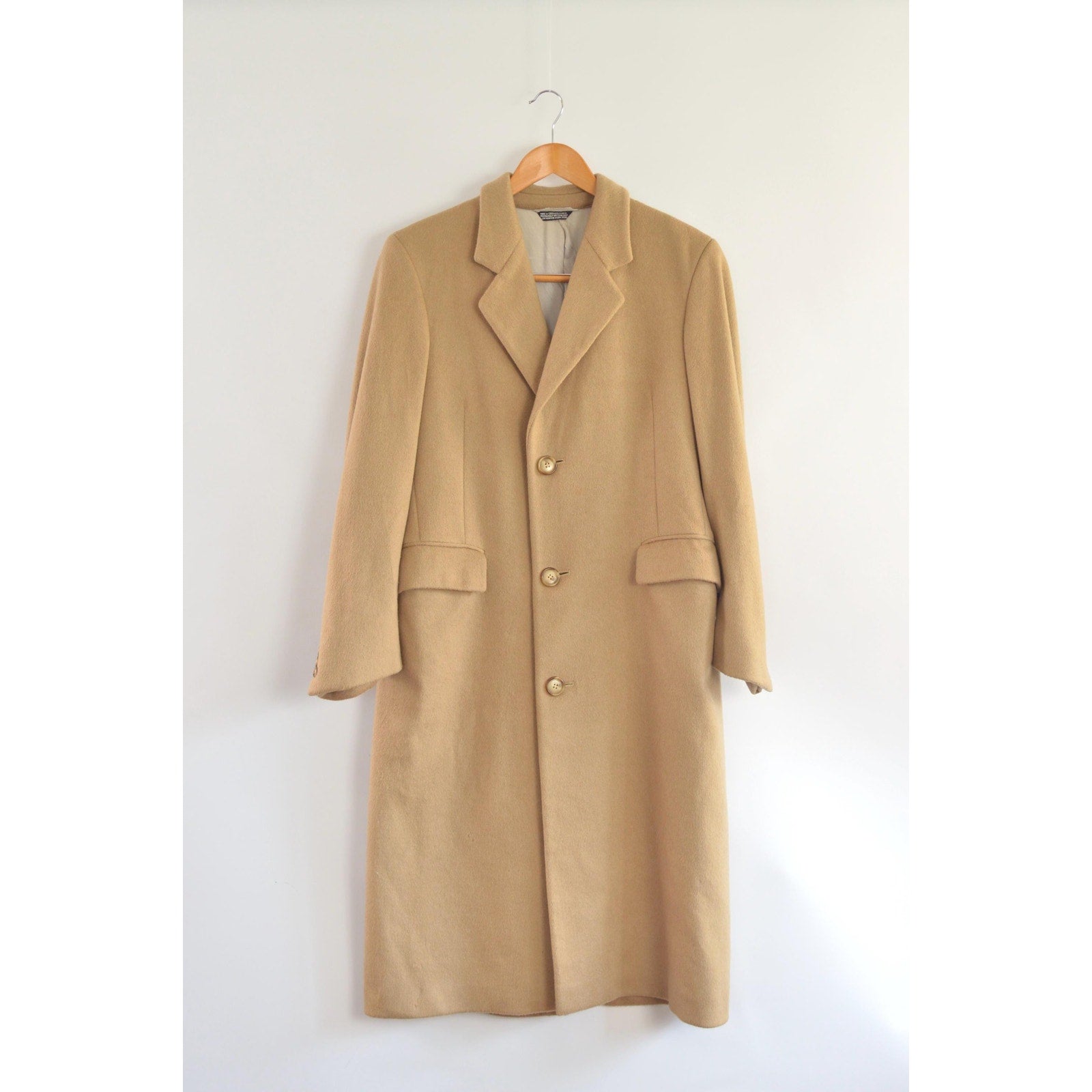 lux camel tan long wool/cashmere blend overcoat