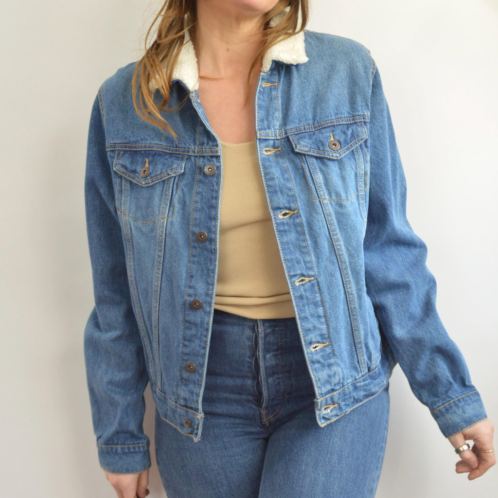 shearling collar cropped arizona jean jacket