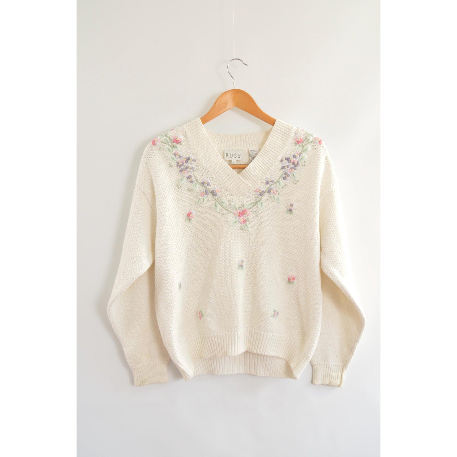 white cropped floral embroidered cotton blend sweater