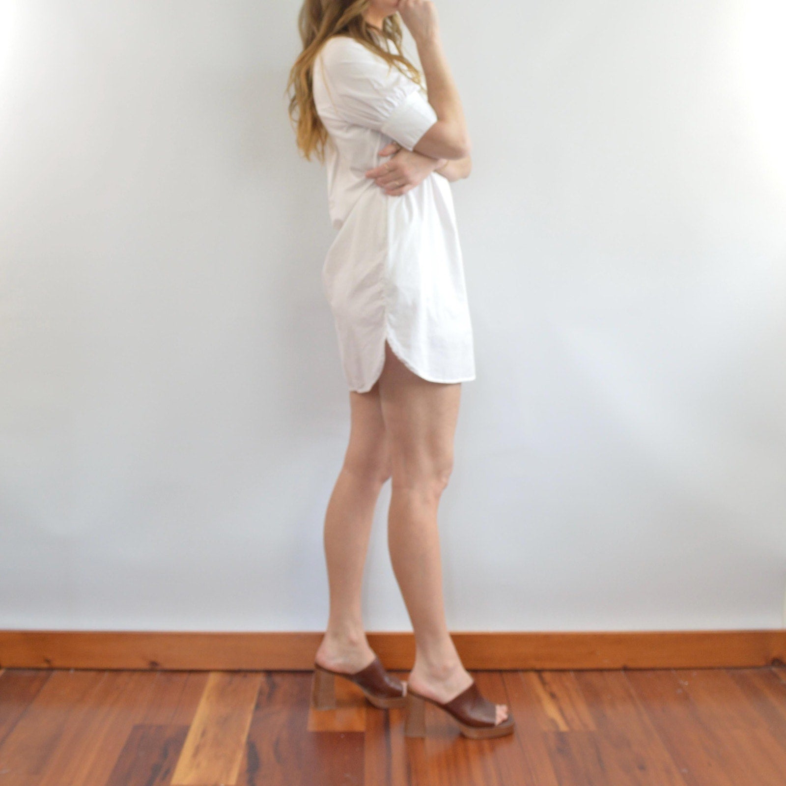 white cotton mini shirt dress