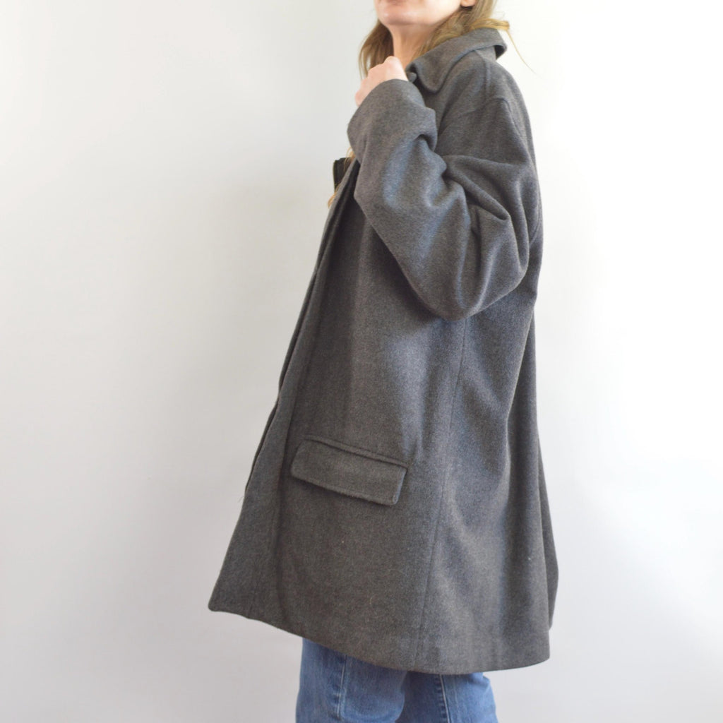 charcoal gray wool and cashmere blend mid length winter coat