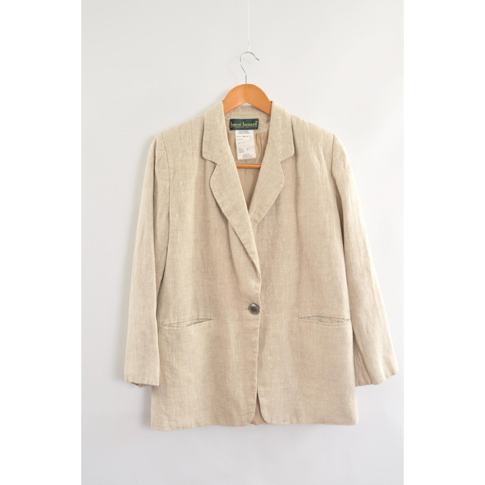 vintage oatmeal beige 100% linen blazer