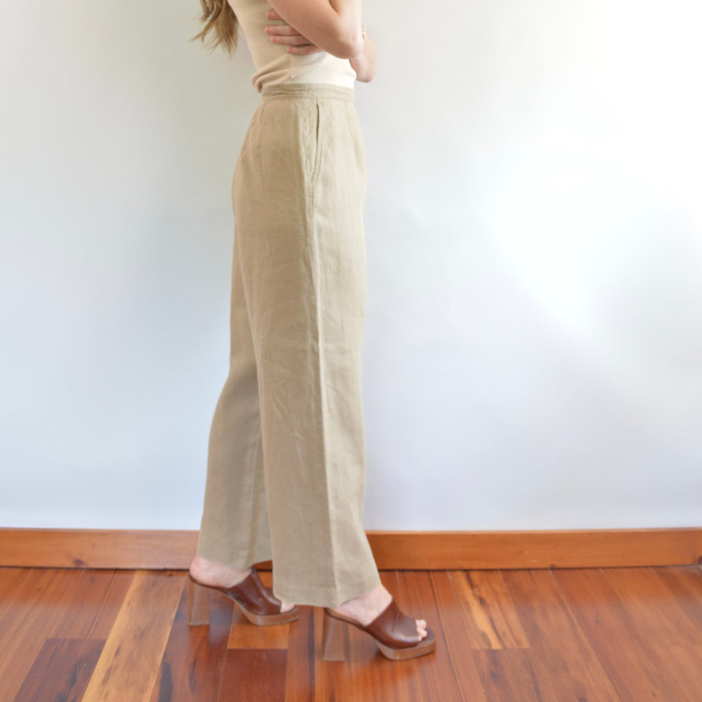 fully lined wide leg tan linen pants
