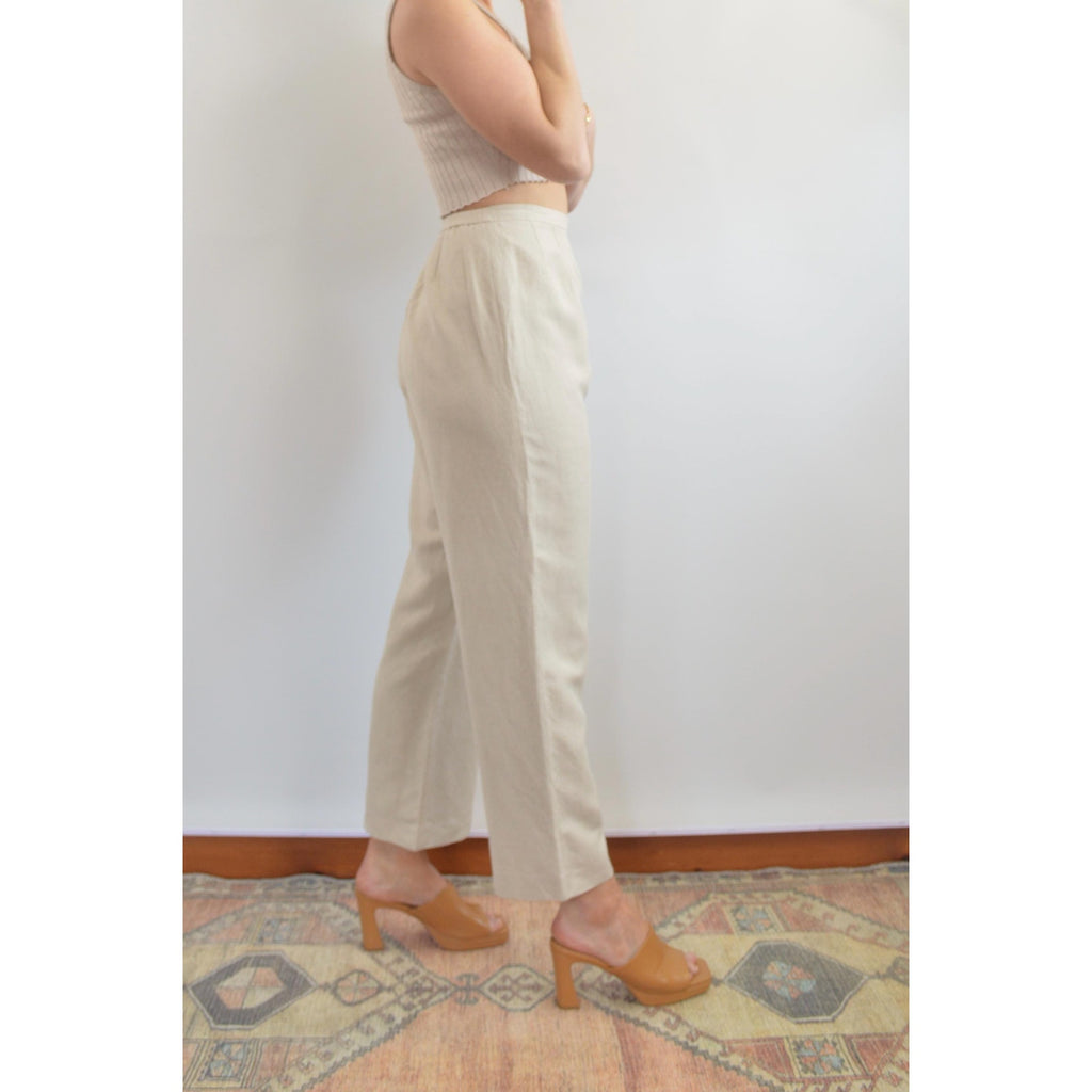 vintage covington petite fully lined high waisted beige wide leg pants