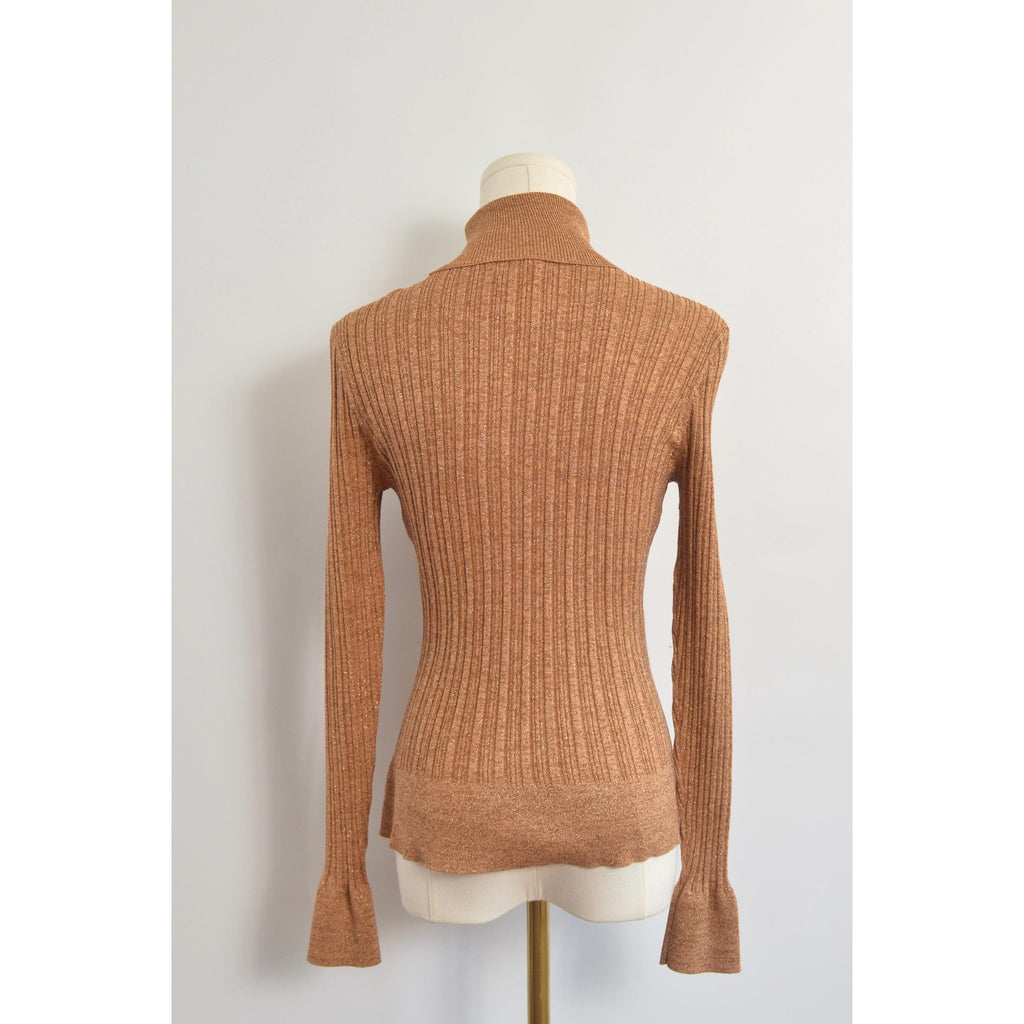 silk blend copper glitter knit turtleneck sweater top