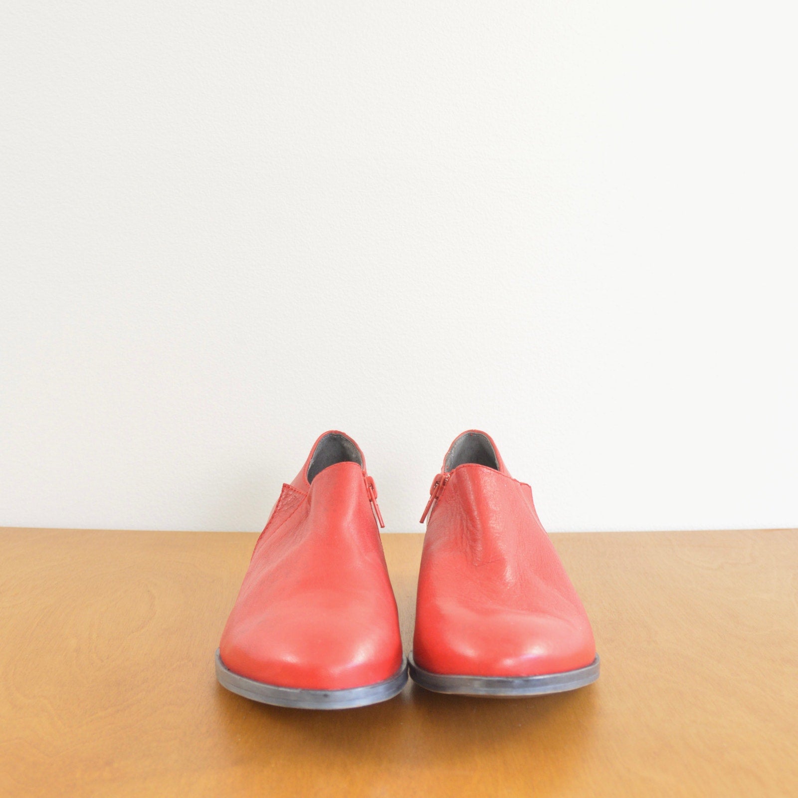 shortie red leather booties