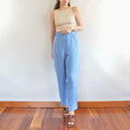 pure linen robin’s egg blue elastic tapered FLAX easy summer pants