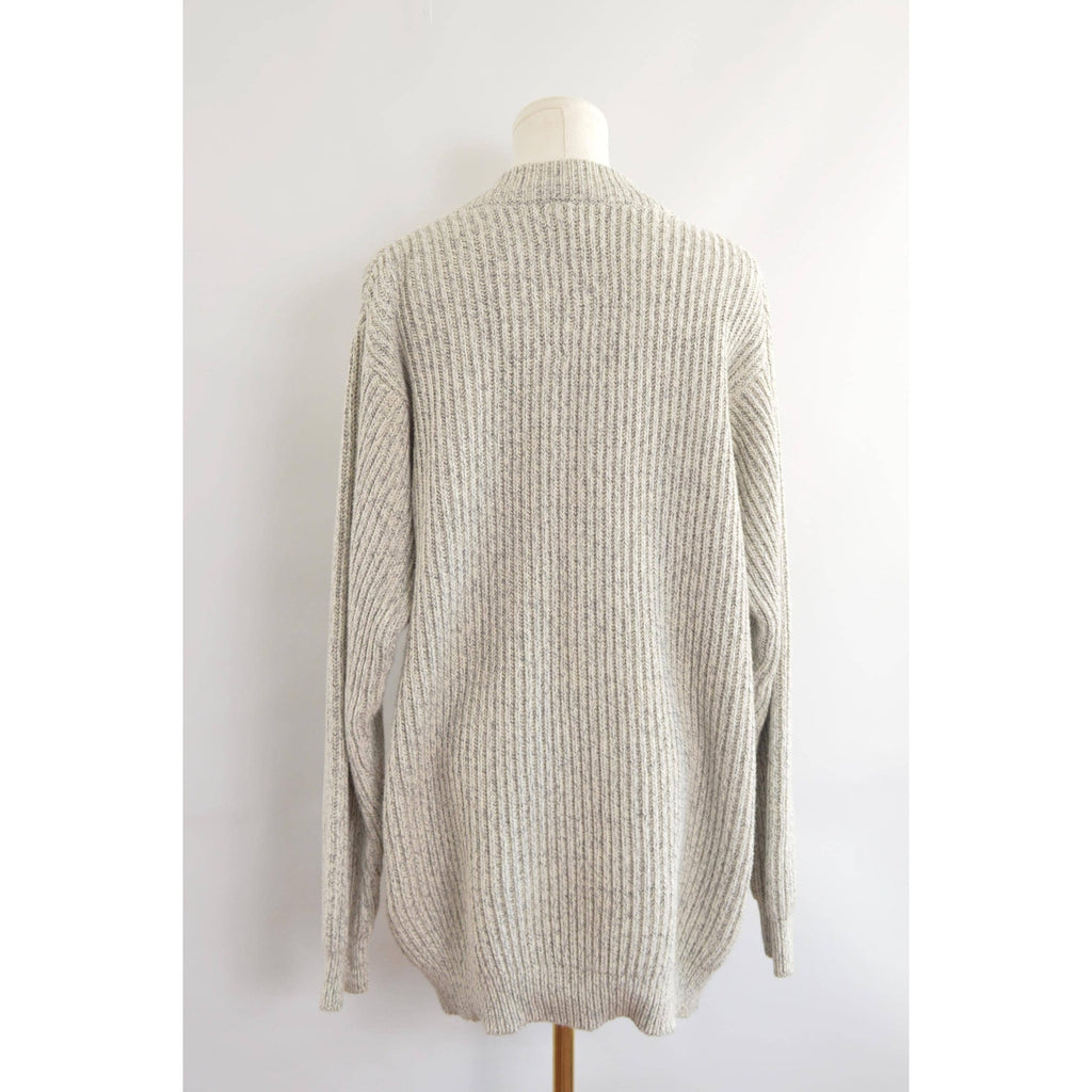 blue and white marled knit cotton quarter button vintage ll bean sweater
