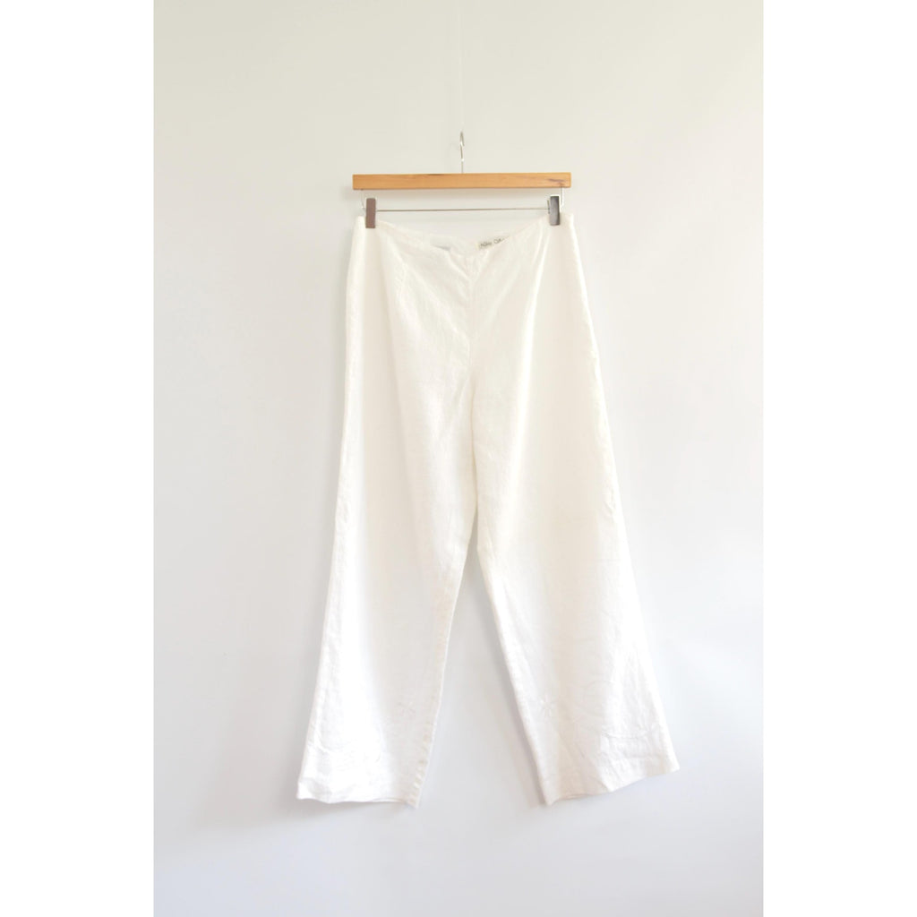 fully lined white irish linen cropped embroidered pants