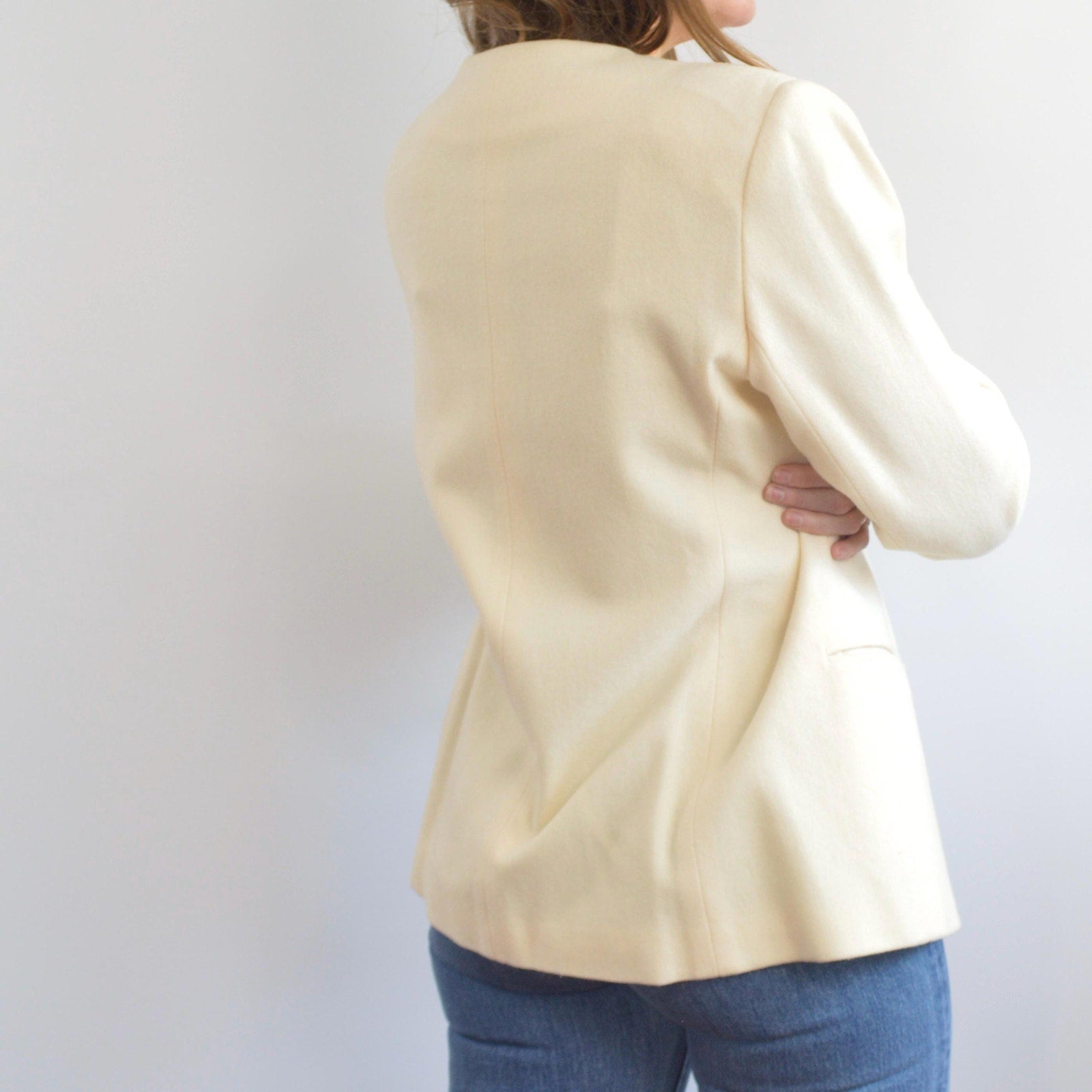 pure wool cream single button blazer