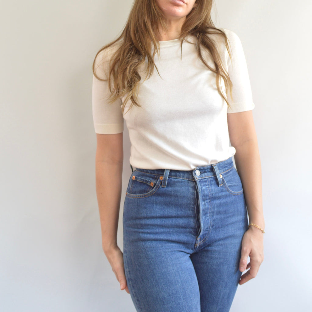 simple cream cotton knit sweater tee