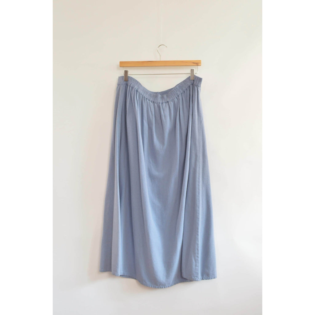 100% silk robins egg blue button down elastic waist midi skirt