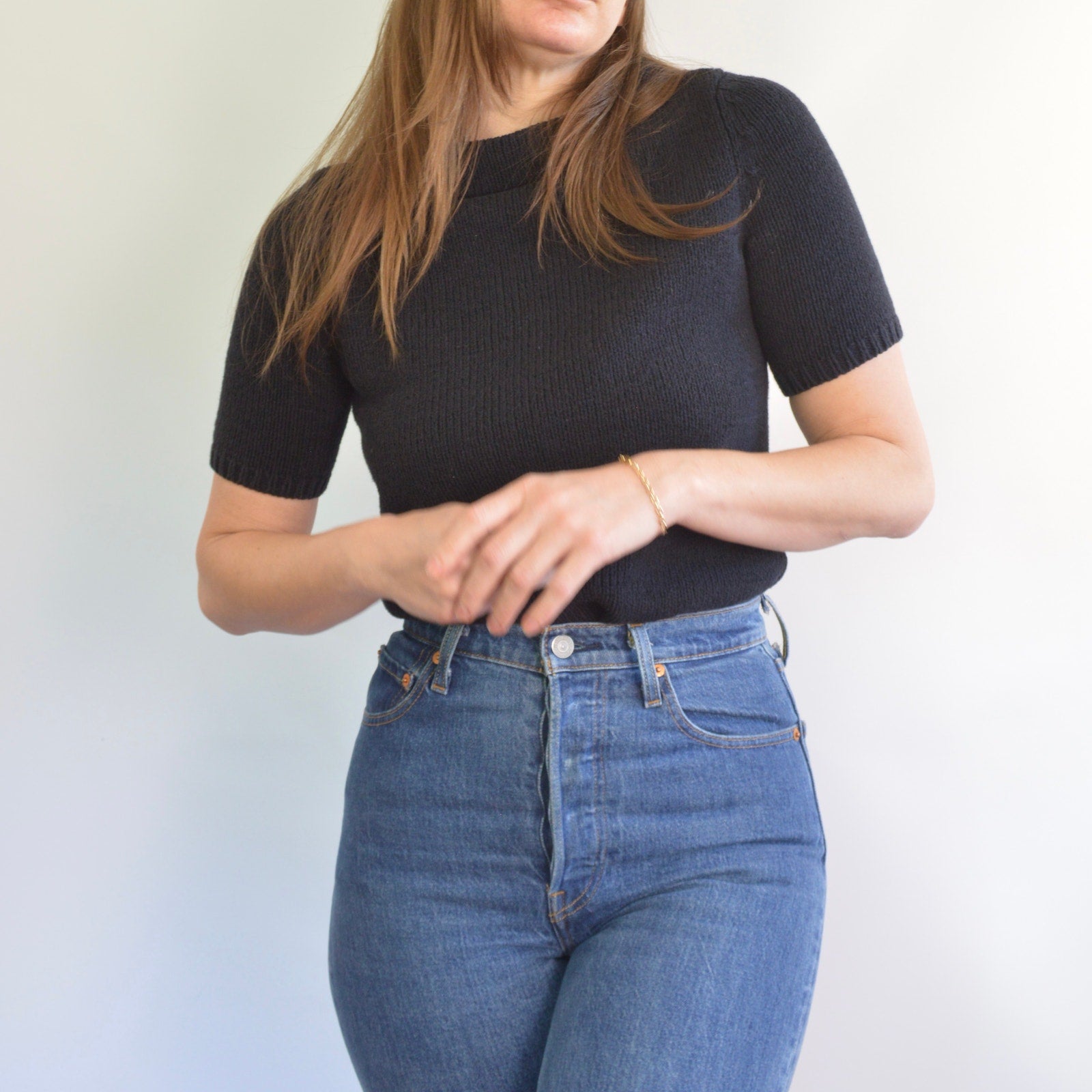 thick nubby knit black mock neck sweater tee