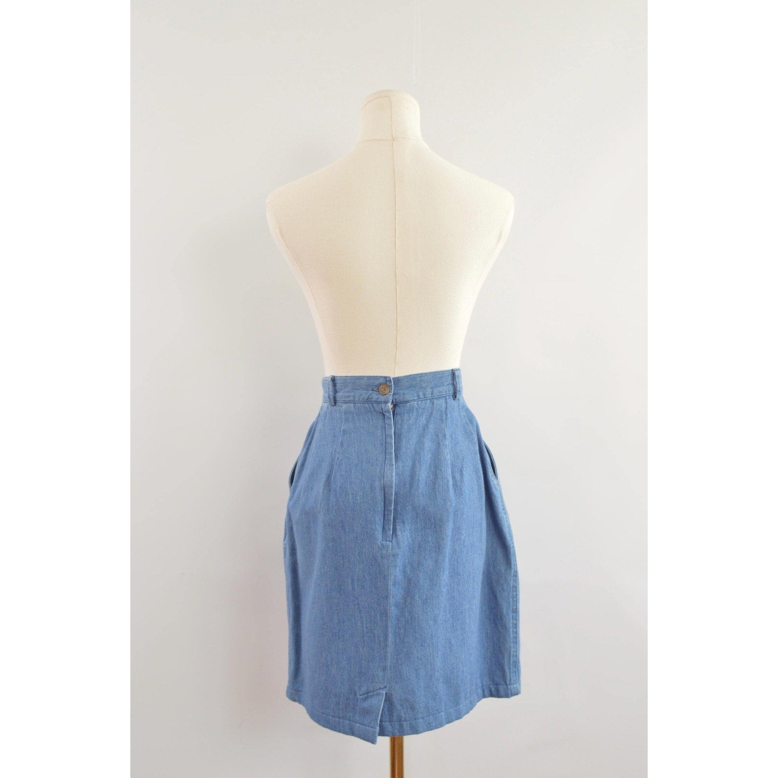 lightweight mid wash denim mini skirt