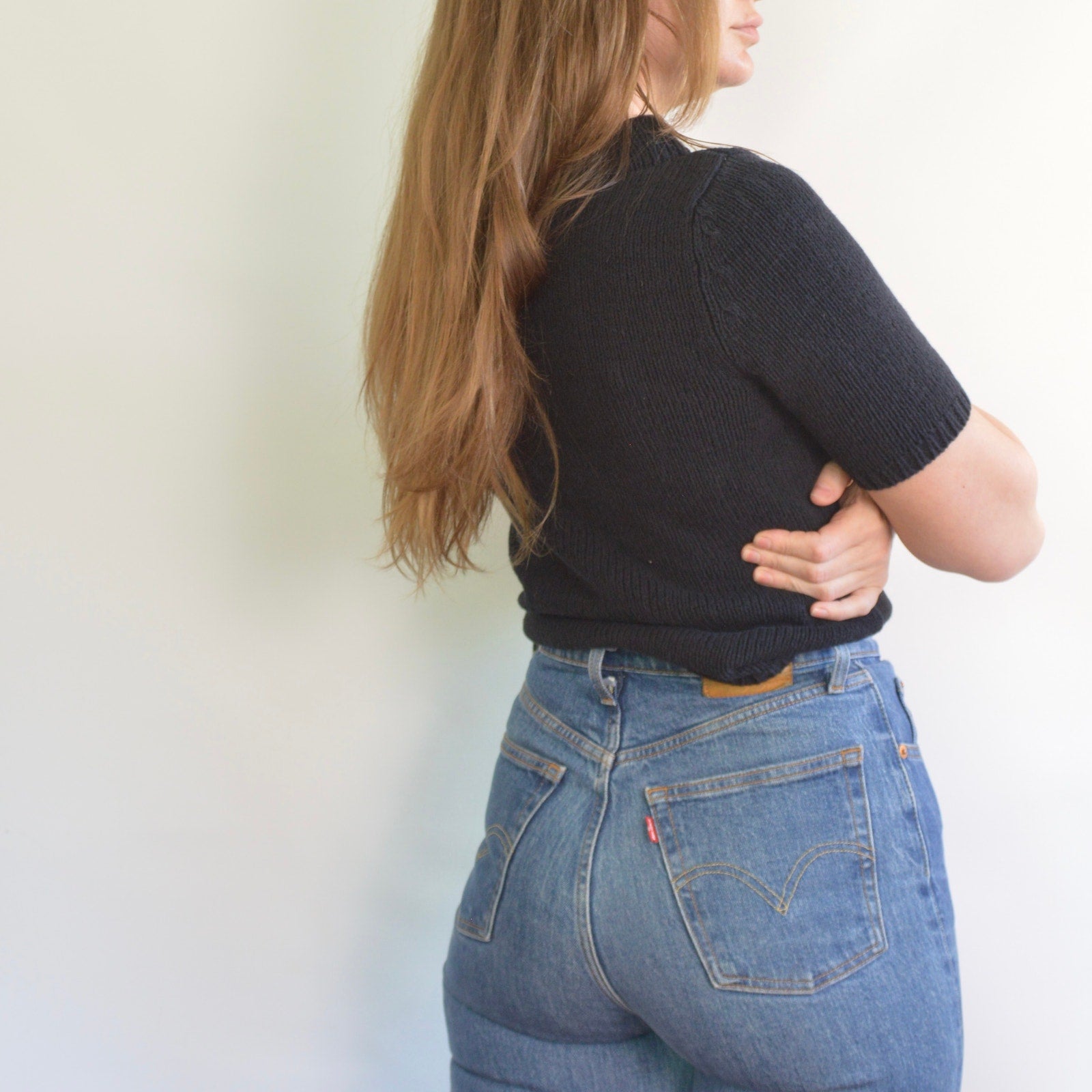 thick nubby knit black mock neck sweater tee