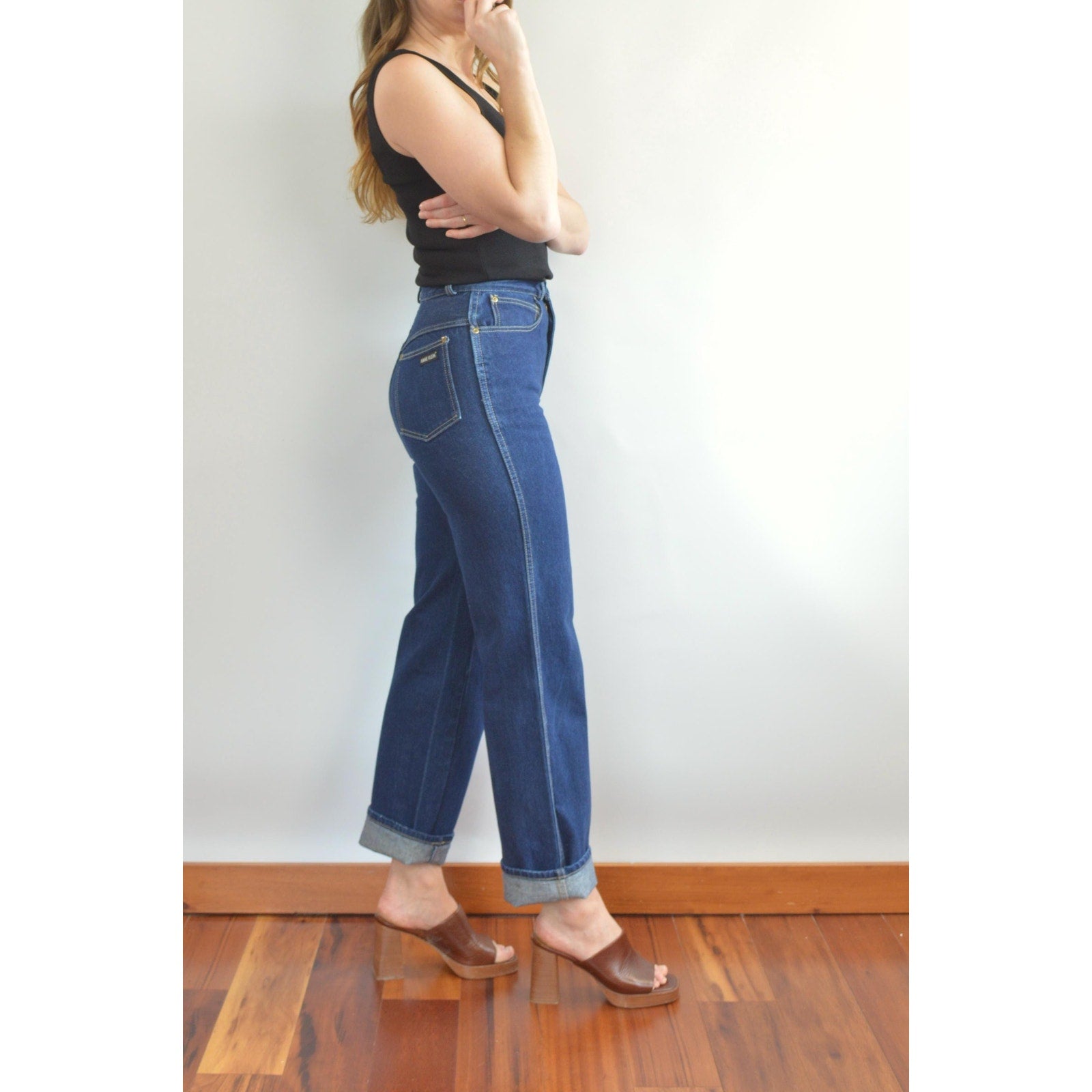 27 x 32.5 high rise dark wash straight wide leg vintage anne klein denim