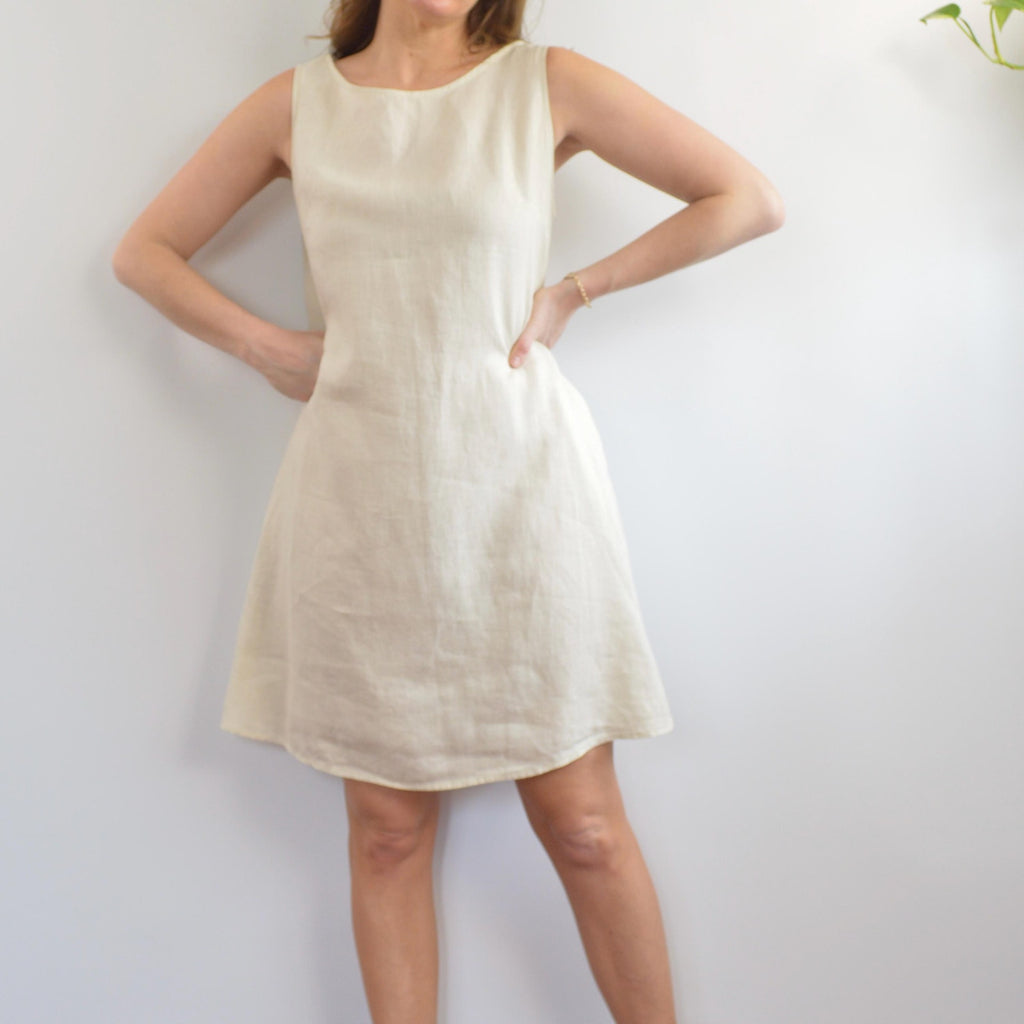 light beige linen tent tank dress with pockets