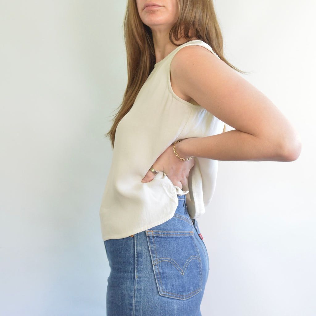 nice and thick slightly cropped ivory silk tank