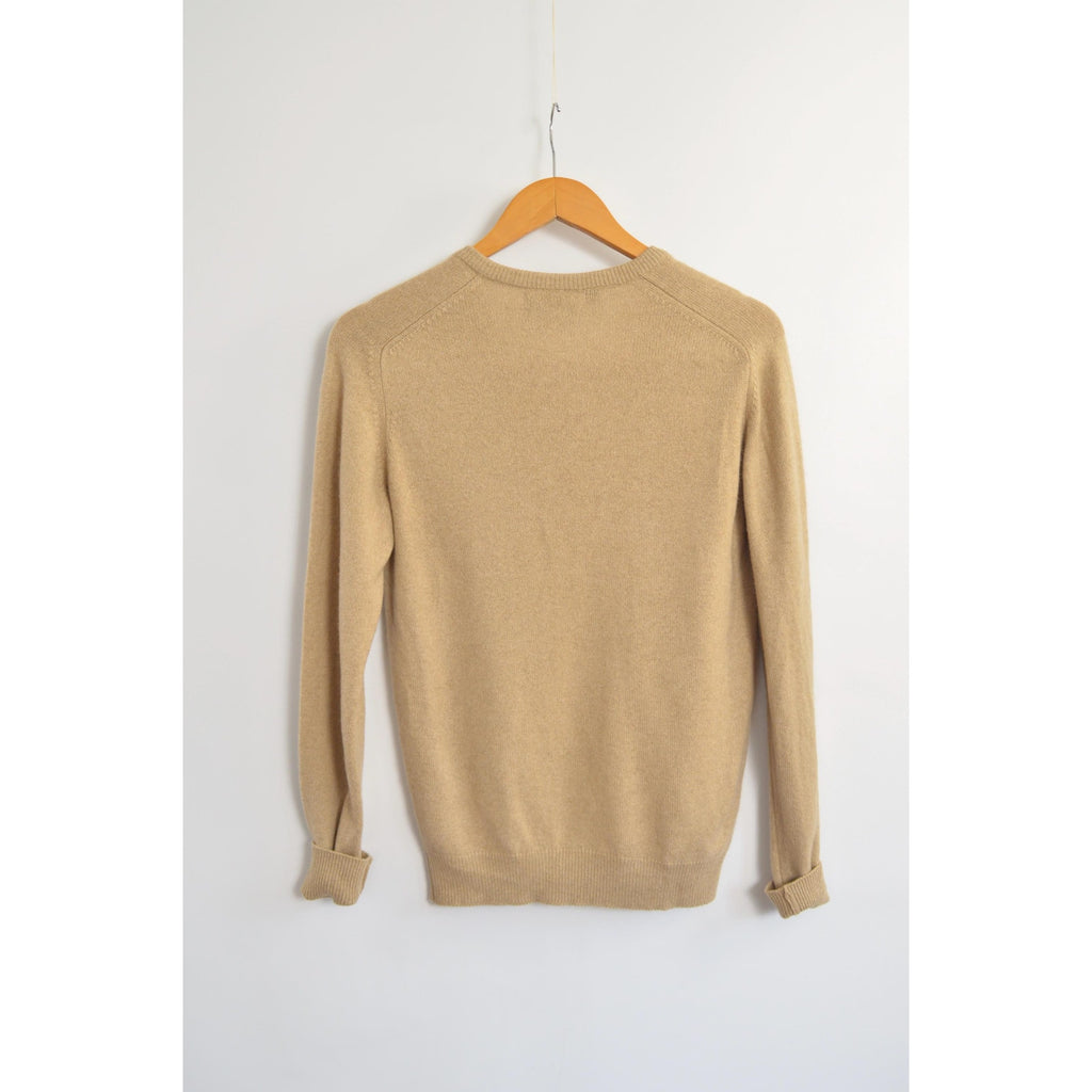 petite camel tan vintage 100% cashmere v neck sweater