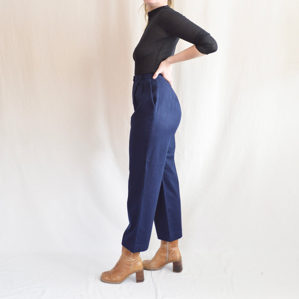 80s 90s Pendleton Navy Blue Minimalist High Waist Trousers - Medium –  Flying Apple Vintage