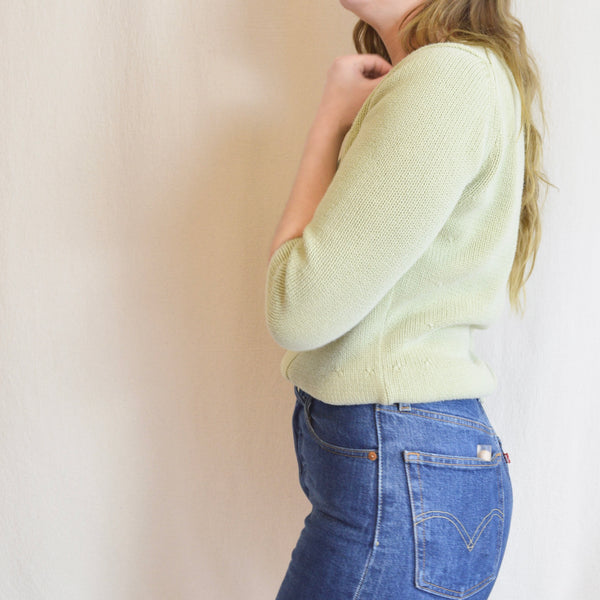fresh spring green chunky vintage cotton cropped sweater