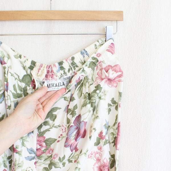 34”-31” vintage floral rayon button down midi skirt