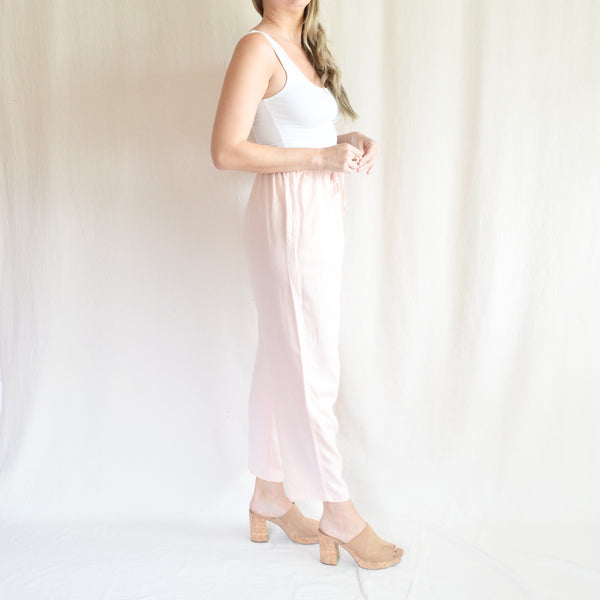 29 - 38" wide leg light pink drawstring elastic linen blend pants