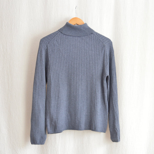 charcoal gray boxy fit ribbed cotton sweater