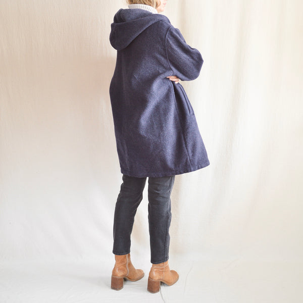 navy blue long zipped vintage woolrich wool coat